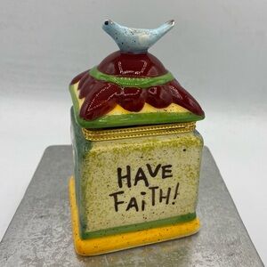 Creative Co-Op Ceramic Prayer Box Bird Lid “ Don’t Forget The Power of Prayer”